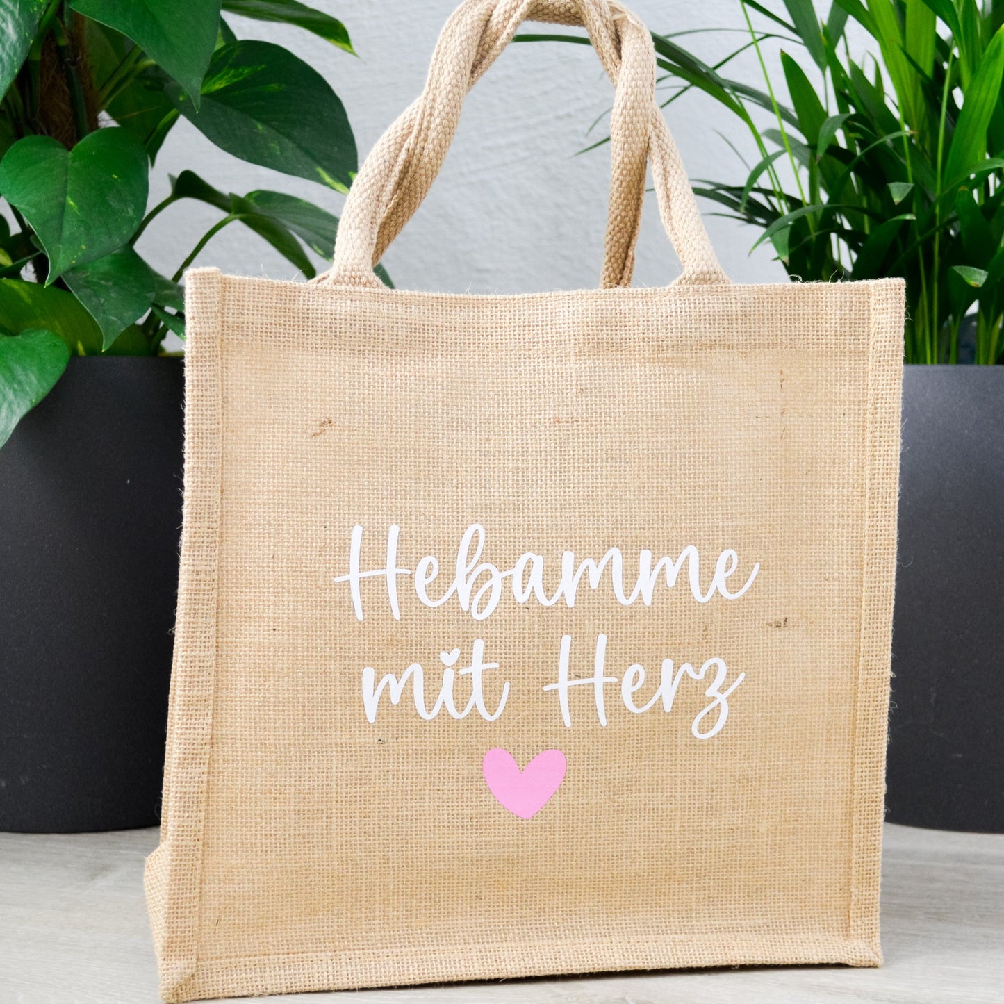 Jutetasche Hebamme mit Herz