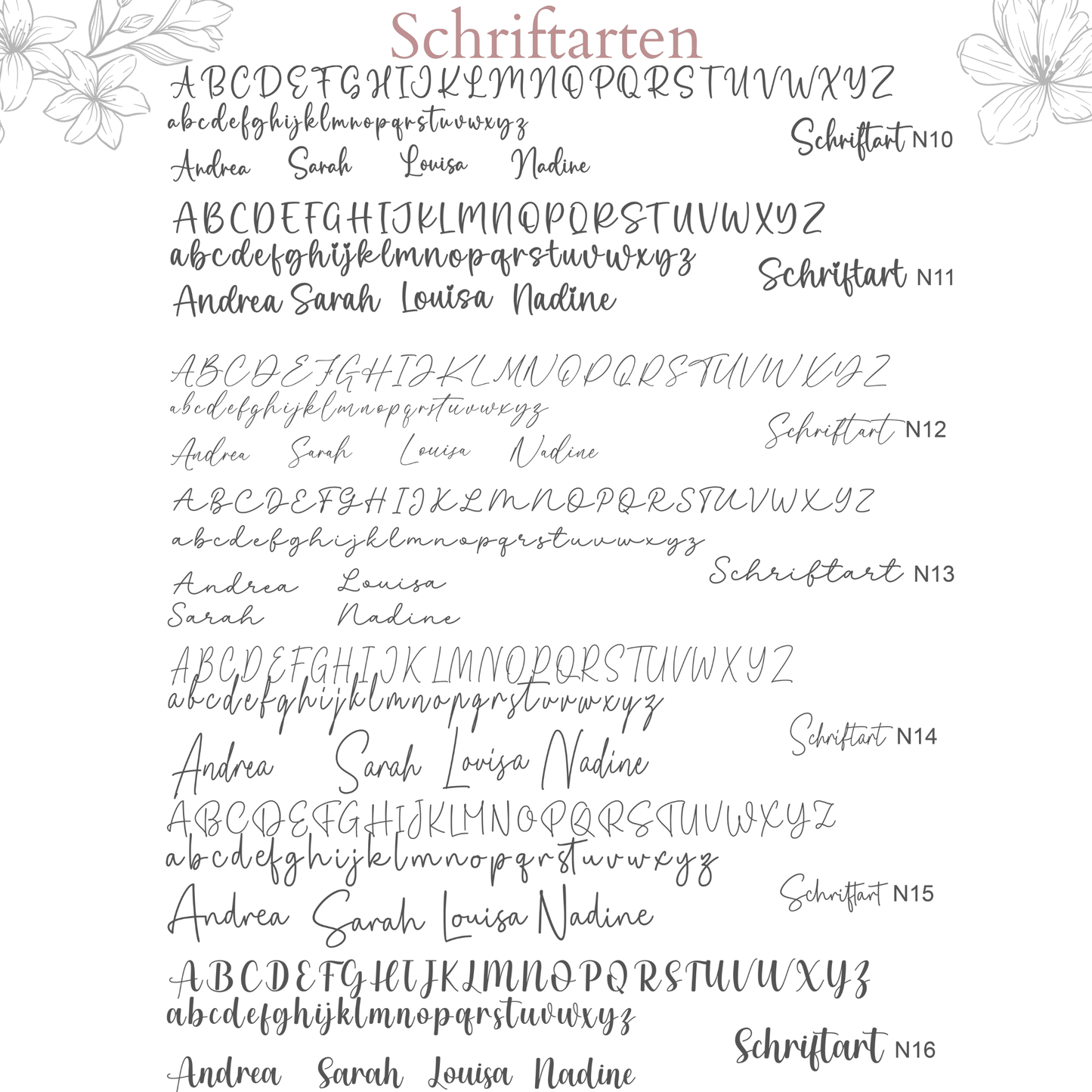 Zweite Auswahl an Schriften für Namensaufdruck auf Weihnachtskugeln – perfekt für individuelle Gestaltungsideen.