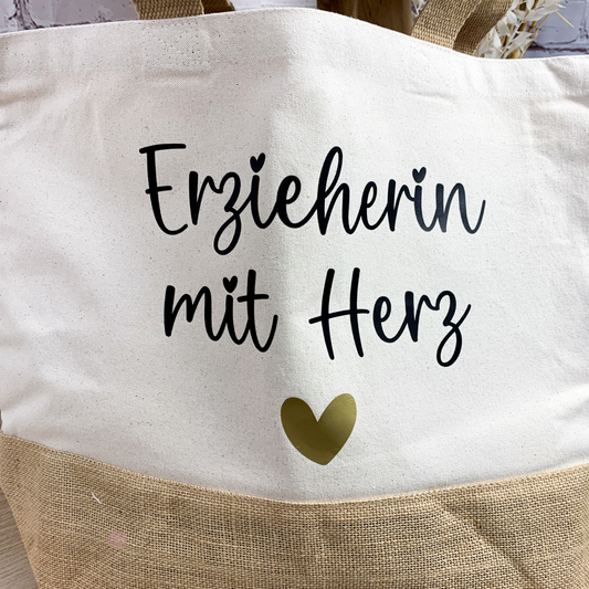 Juteshopper Erzieherin mit Herz - Erzieherin Geschenk Abschied