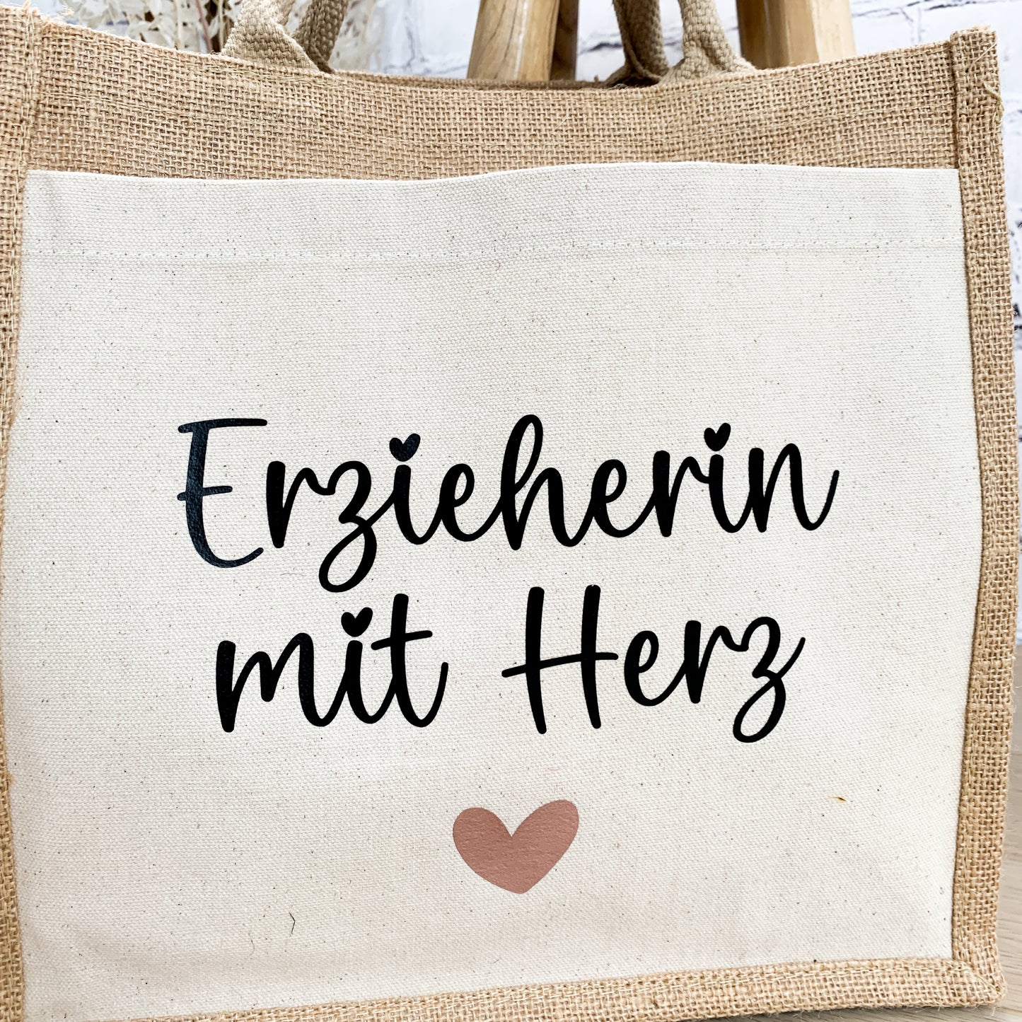 Jutetasche Erzieherin mit Herz