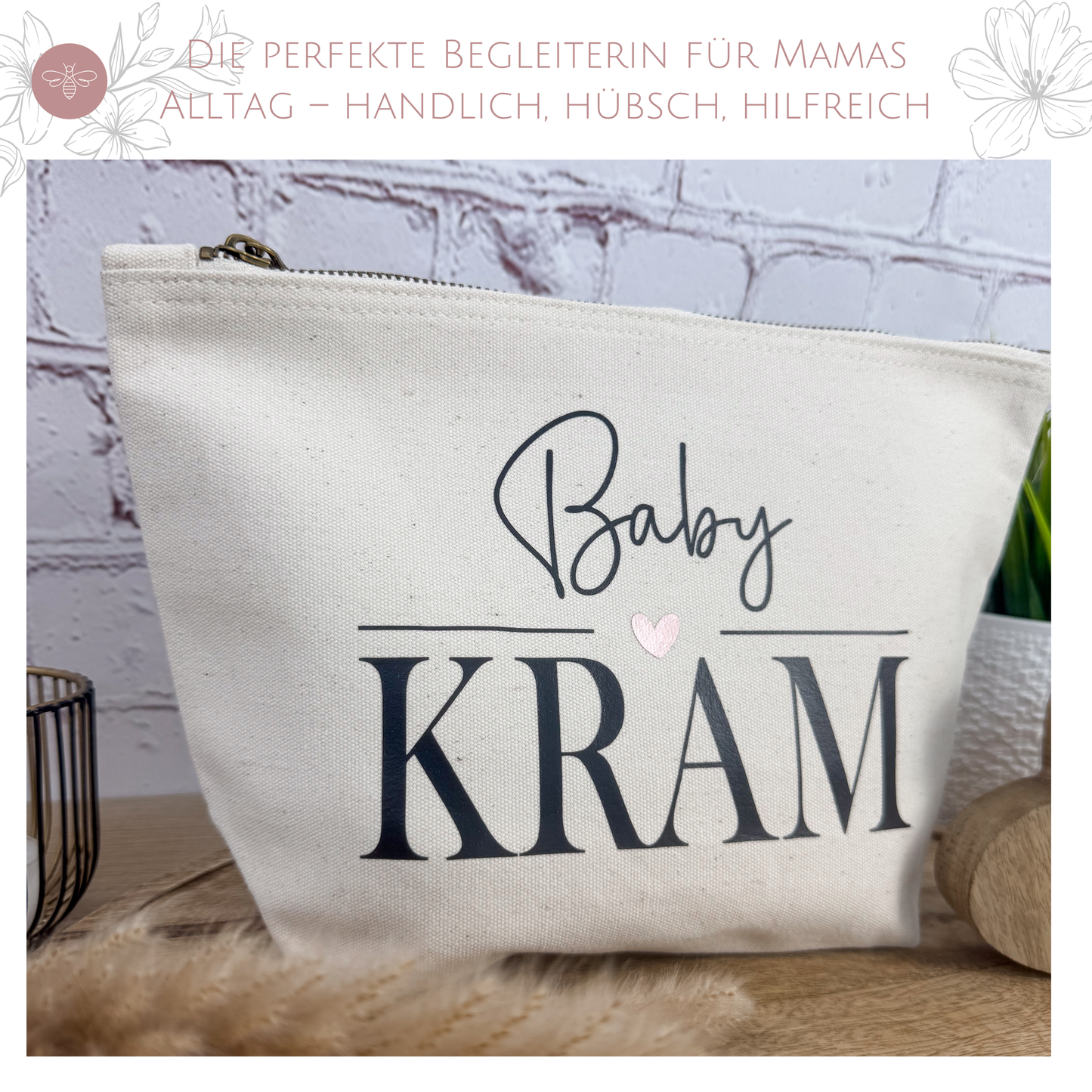 Charmante Aufbewahrungstasche „Baby Kram“ für Babysachen – handlich, stilvoll und praktisch