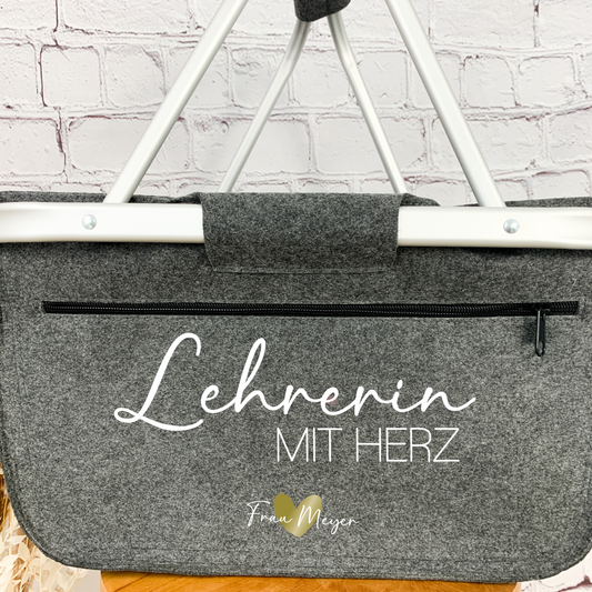 Personalisierbarer Einkaufskorb mit Lehrerinnen-Namen,Geschenk zum Schuljahresende.