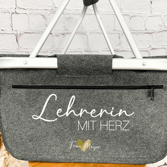 Personalisierbarer Einkaufskorb mit Lehrerinnen-Namen,Geschenk zum Schuljahresende.