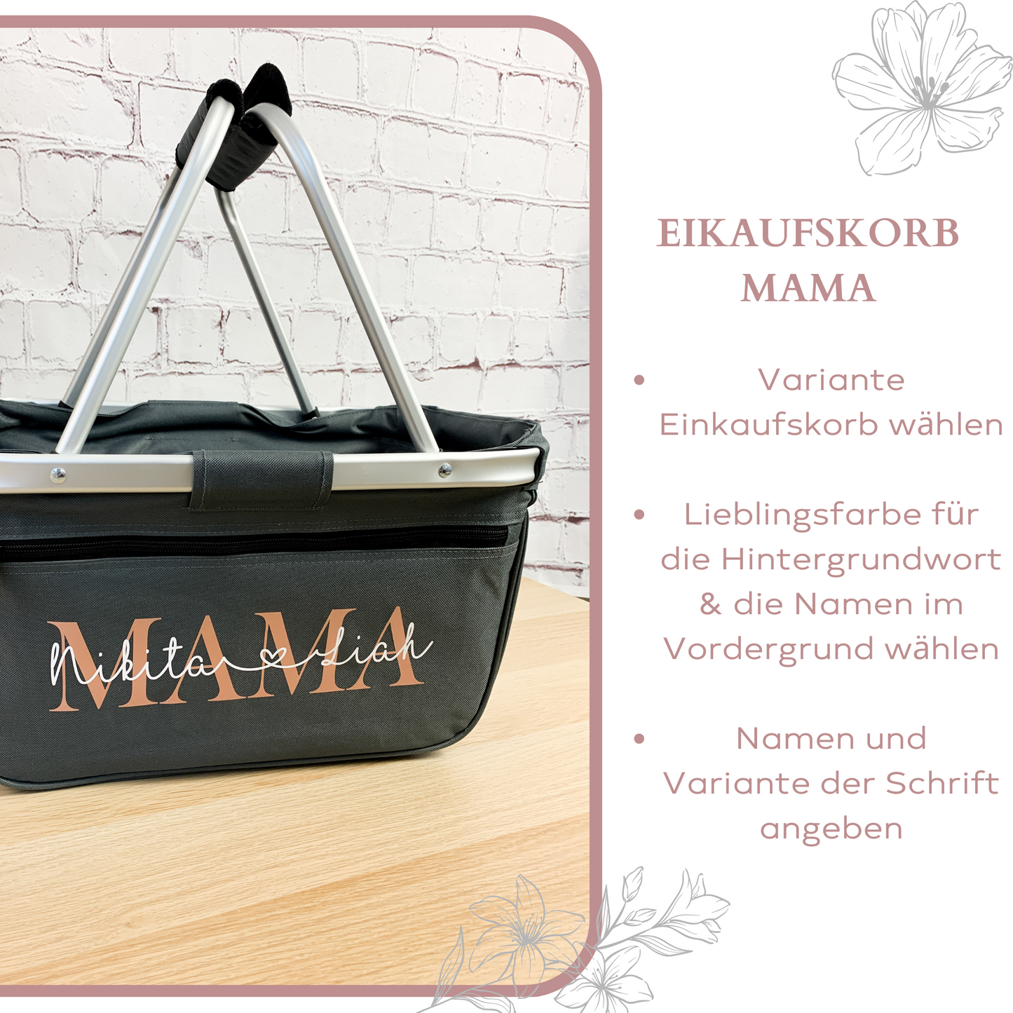 Personalisierter Einkaufskorb für Mama mit Kindernamen
