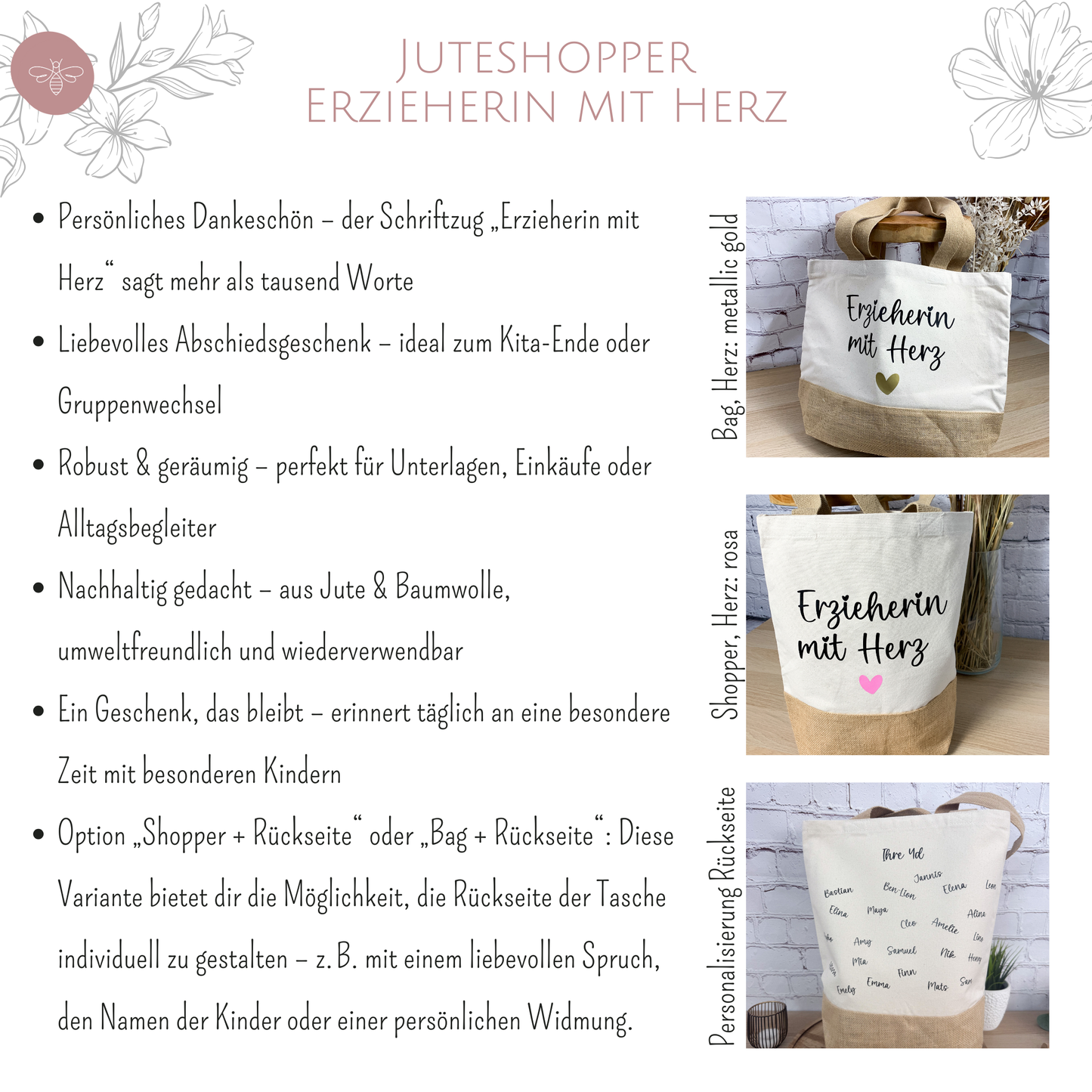Juteshopper Erzieherin mit Herz - Erzieherin Geschenk Abschied
