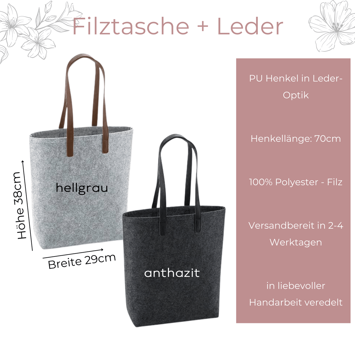 Filztasche Leder Auswahl SueBeCreative