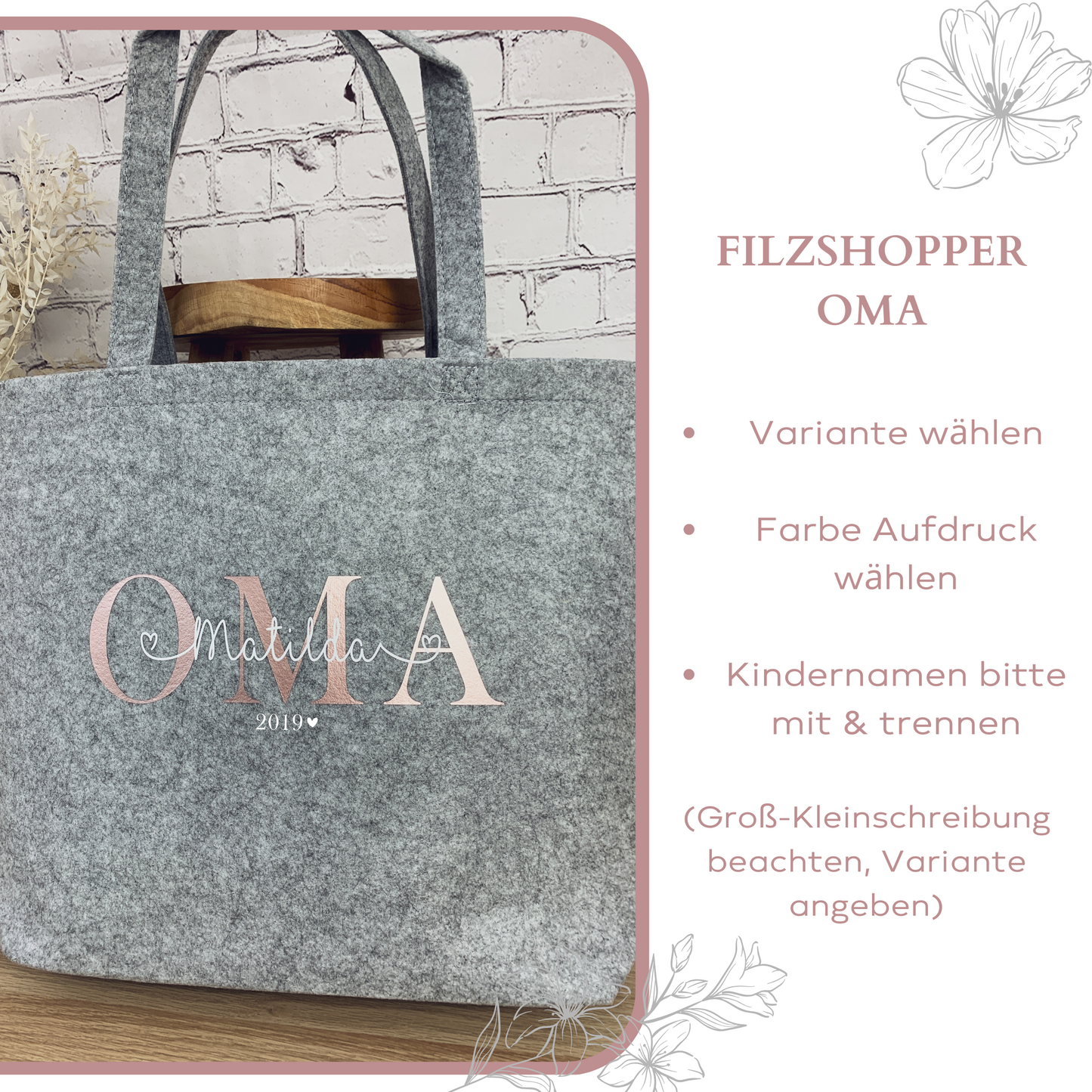 Filztasche Oma Personalisierung SueBeCreative