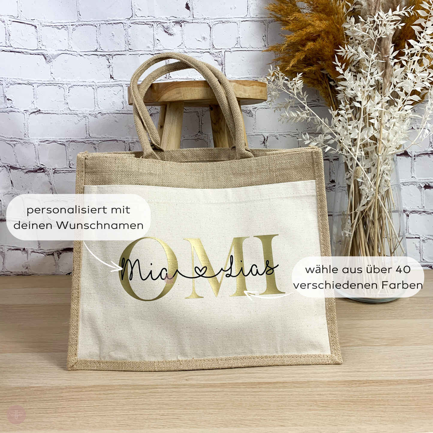 Jutetasche Oma mit Kindernamen