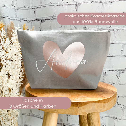 Personalisierte Kosmetiktasche aus Baumwolle Herz + Name