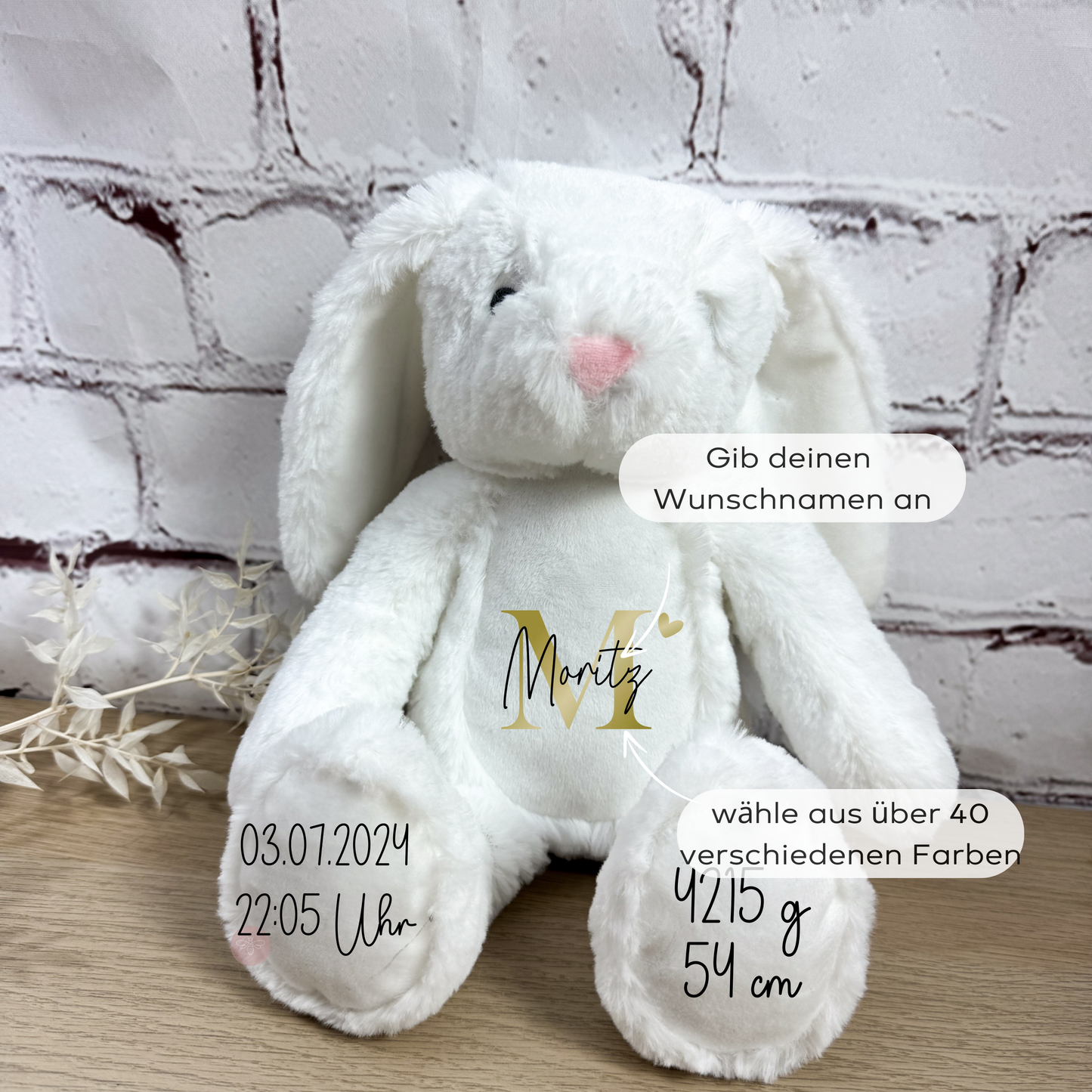 Abverkauf - Stofftier mit Geburtsdaten