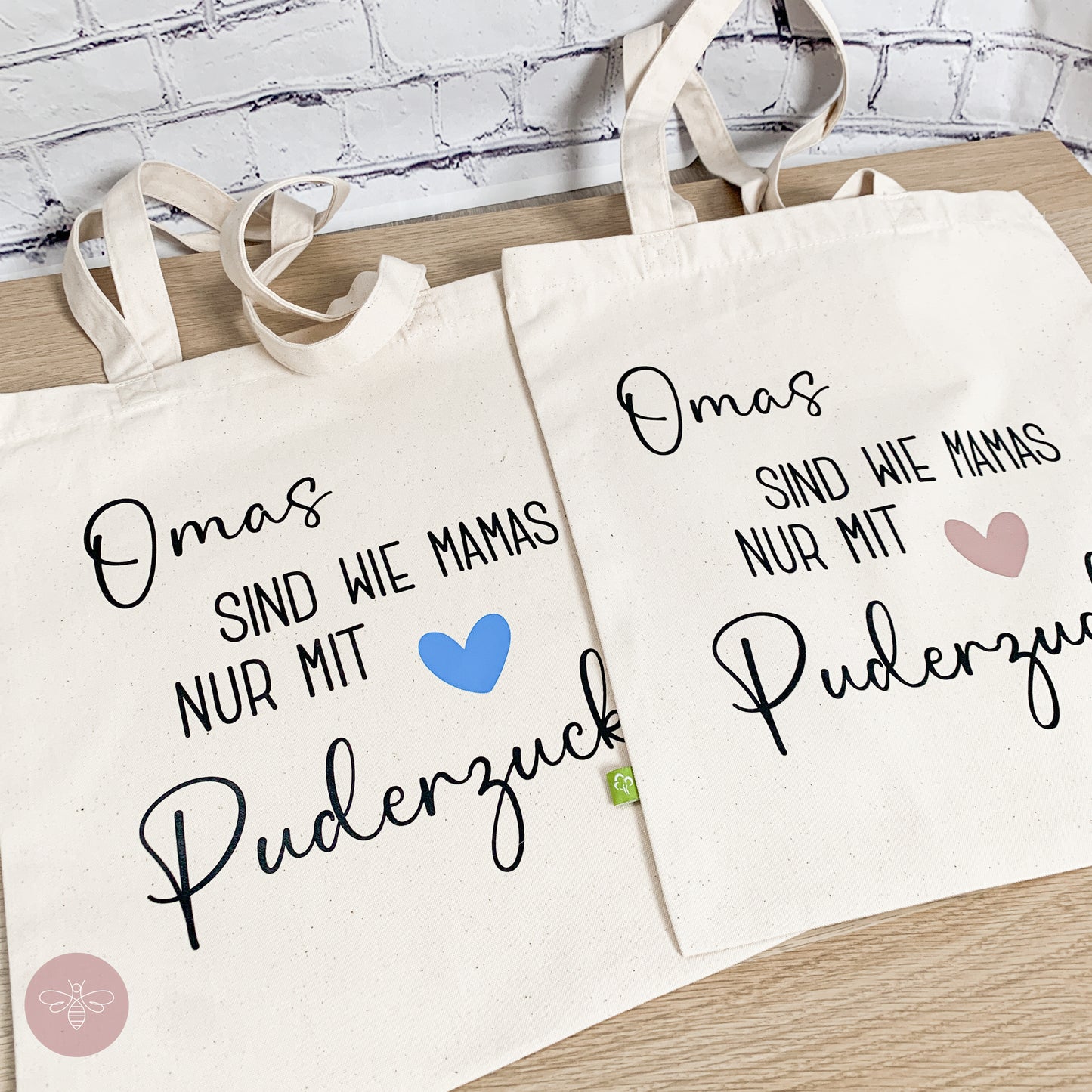 Bio Baumwollbeutel 340g/m² "Omas sind wie Mamas nur mit Puderzucker"
