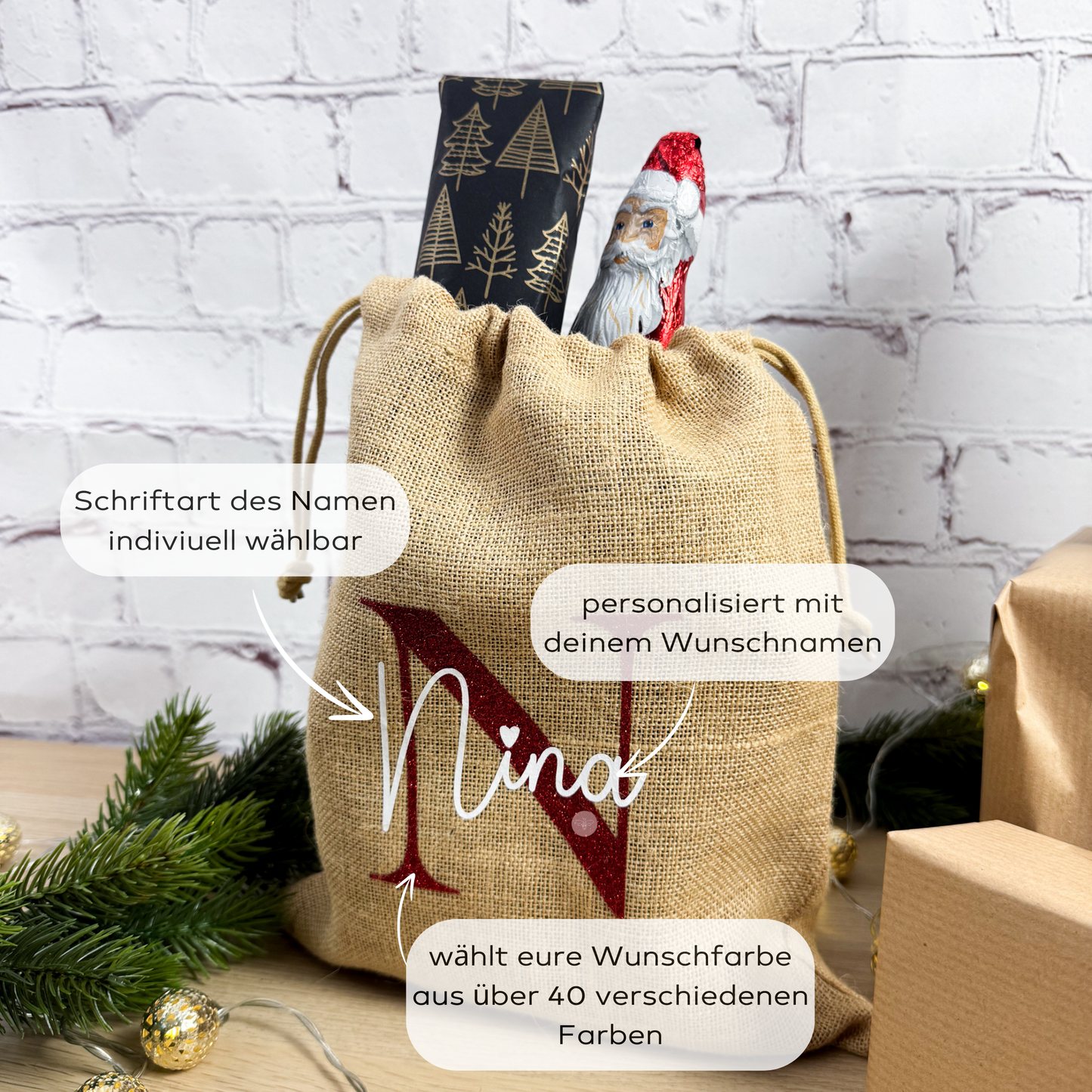Nikolaussäckchen personalisiert mit Initiale und Name