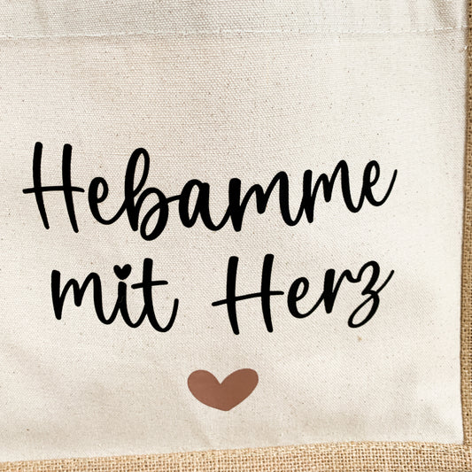 Jutetasche Hebamme mit Herz