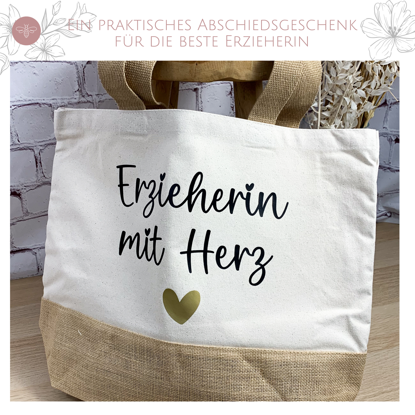 Juteshopper Erzieherin mit Herz - Erzieherin Geschenk Abschied