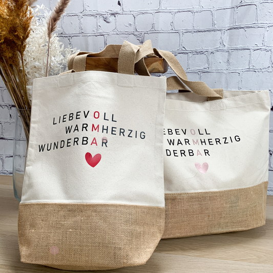 Juteshopper aus Jute und Baumwolle mit Oma-Aufdruck – ideales Geschenk für Oma zum Muttertag