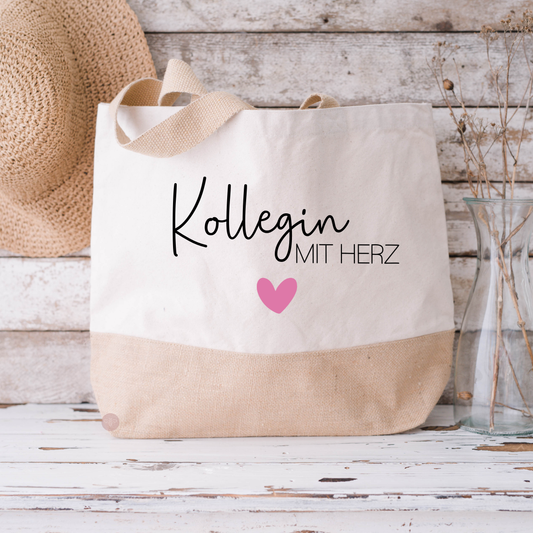 Baumwolljuteshopper Kollegin mit Herz