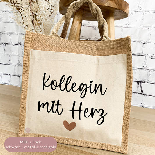 Jutetasche Kollegin mit Herz