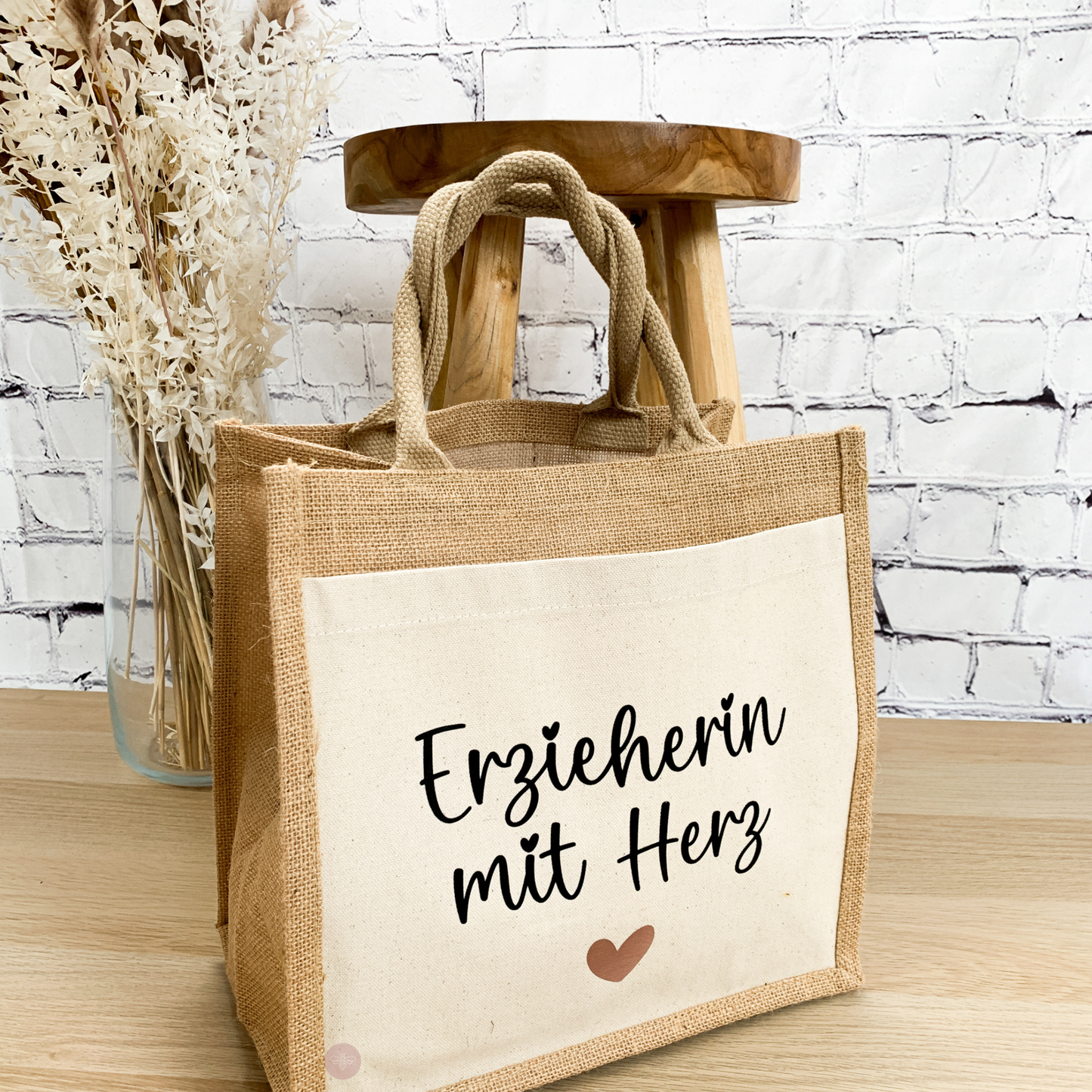 Jutetasche Erzieherin mit Herz