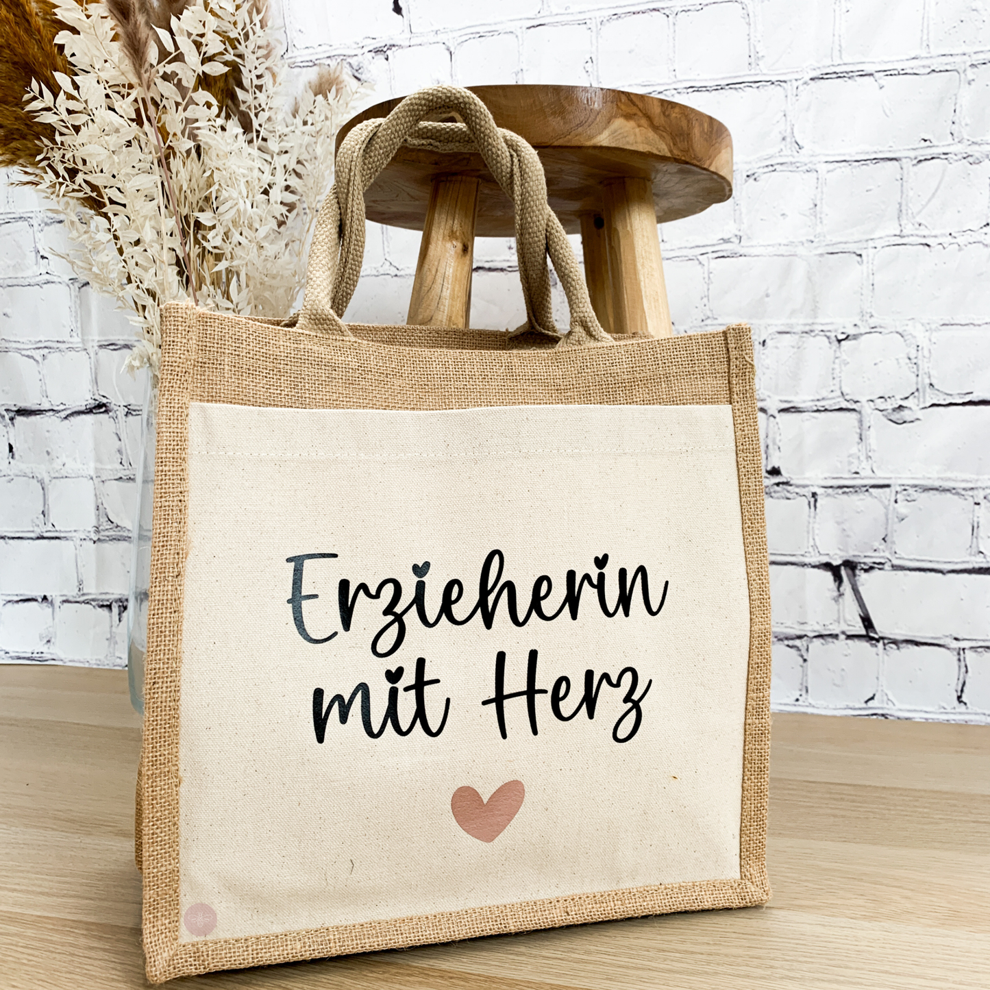 Jutetasche „Erzieherin mit Herz“ – Personalisiertes Geschenk zum Kita-Abschied