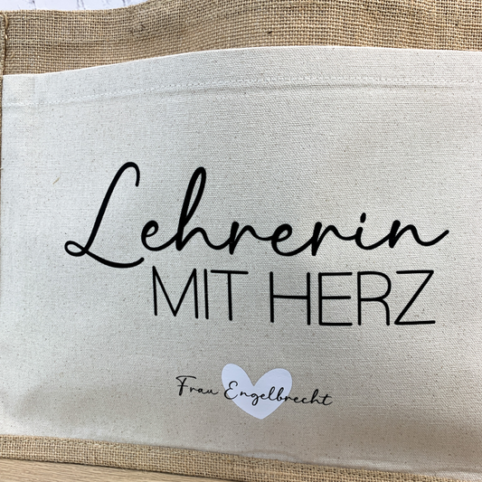 Jutetasche Lehrerin mit Herz
