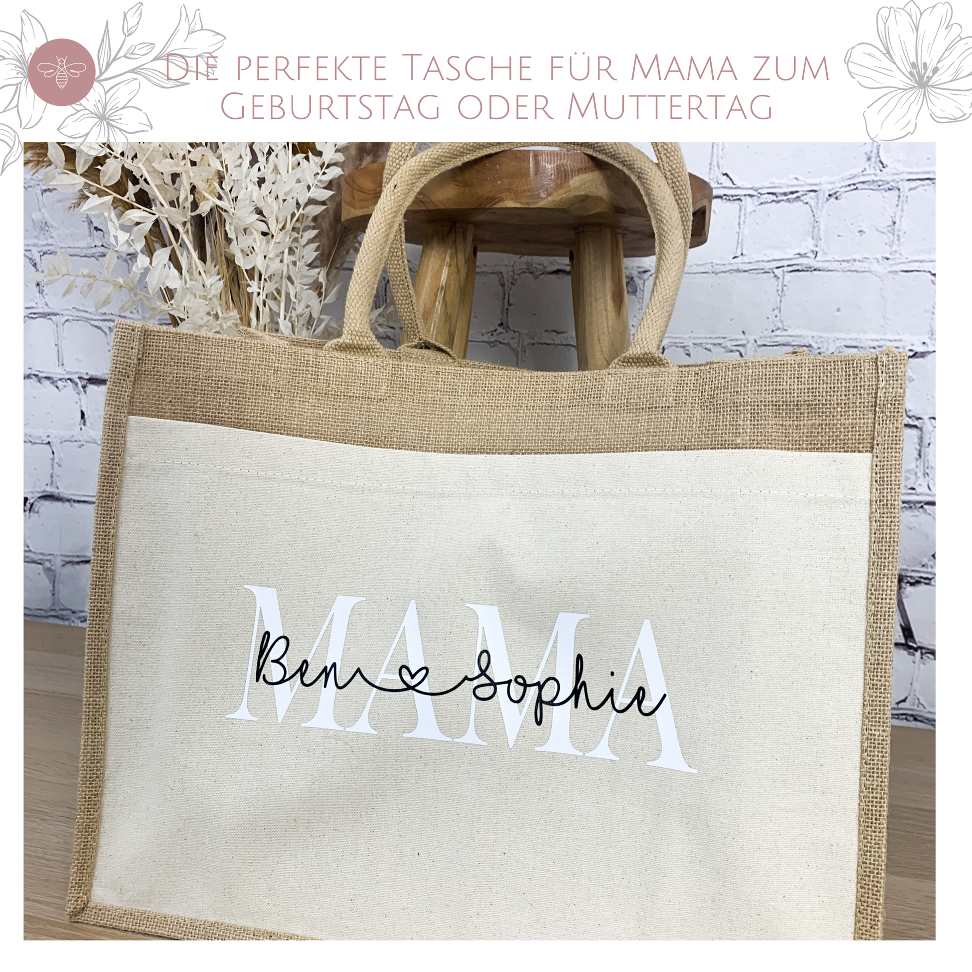 Jutetasche für Mama mit Namen – ideal als Geschenk zum Muttertag oder Geburtstag