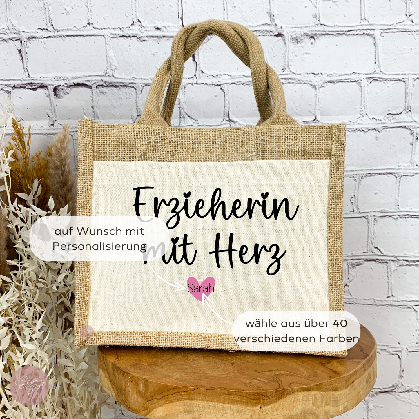 Jutetasche Erzieherin mit Herz