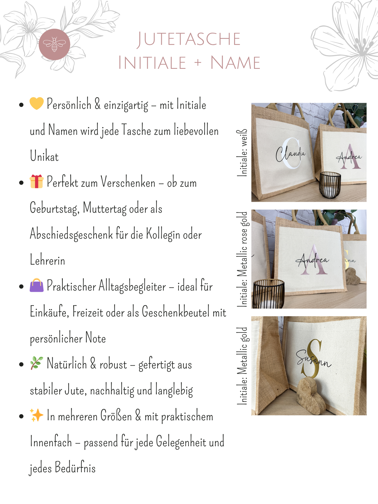 Übersicht Jutetasche personalisiert – Vorteile, Größen und Geschenkideen für Abschied, Geburtstag oder Weihnachten