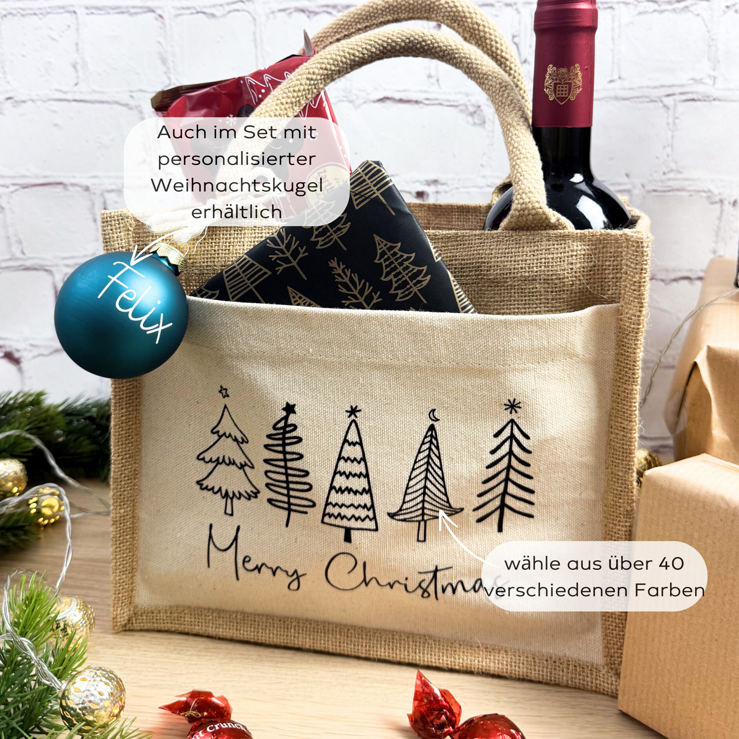 Jutetasche Merry Christmas