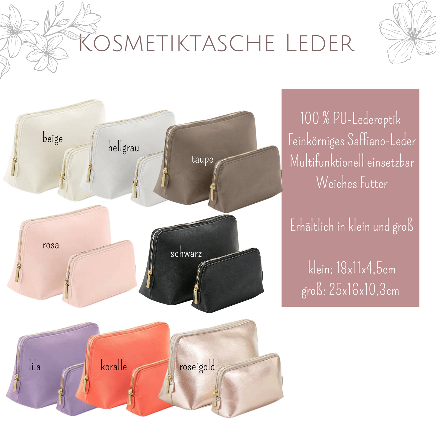 personalisierte Kosmetiktasche mit Namen, Initiale und Herz