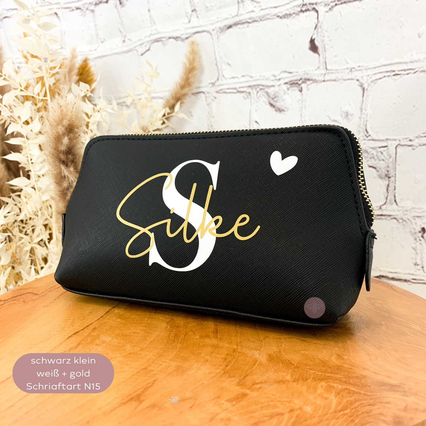 Kosmetiktasche personalisiert PU Leder Schwarz SueBeCreative