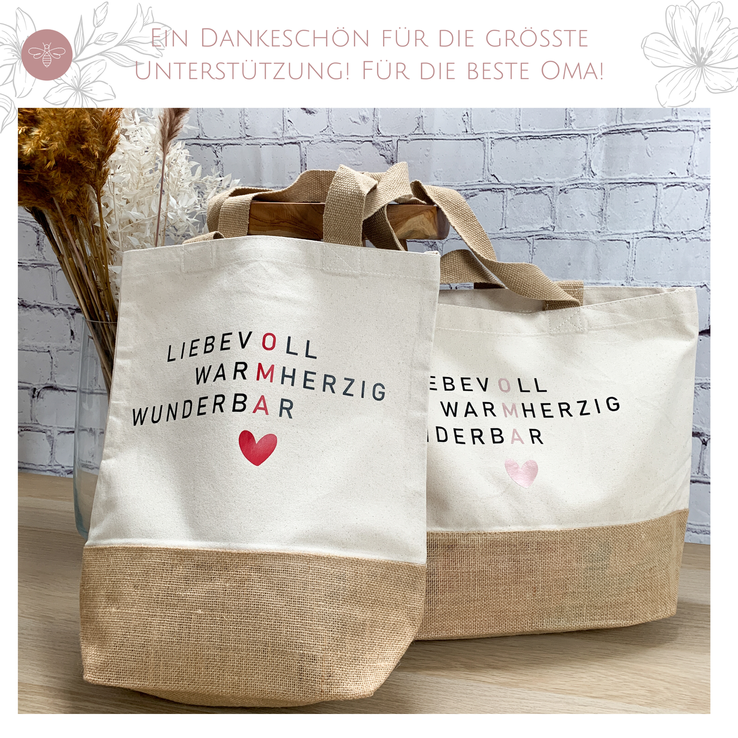 Zwei Juteshopper mit liebevoller Botschaft â perfektes Geschenk fĂŒr Oma zu Weihnachten oder Geburtstag