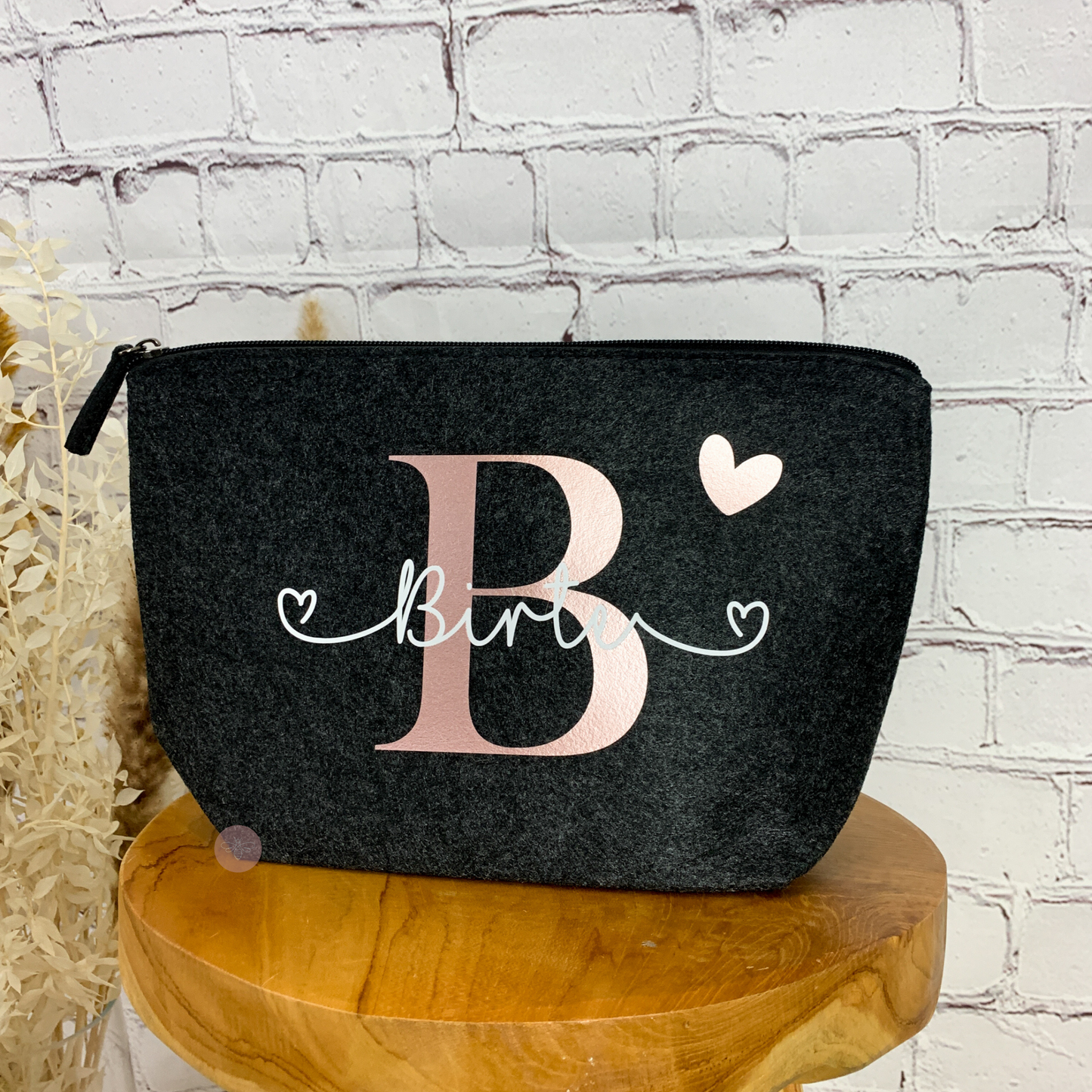 Kosmetiktasche Filz Initiale + Name Herz