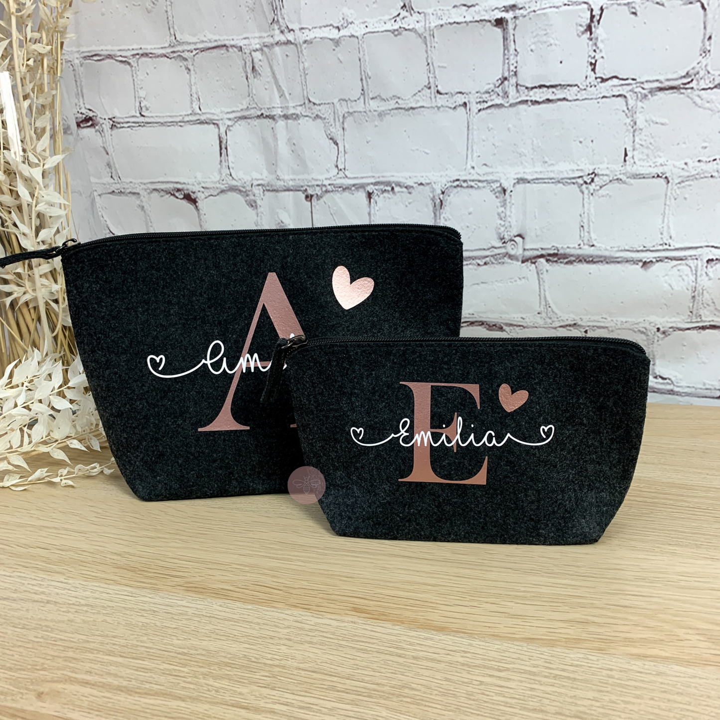 Kosmetiktasche Filz Initiale + Name Herz