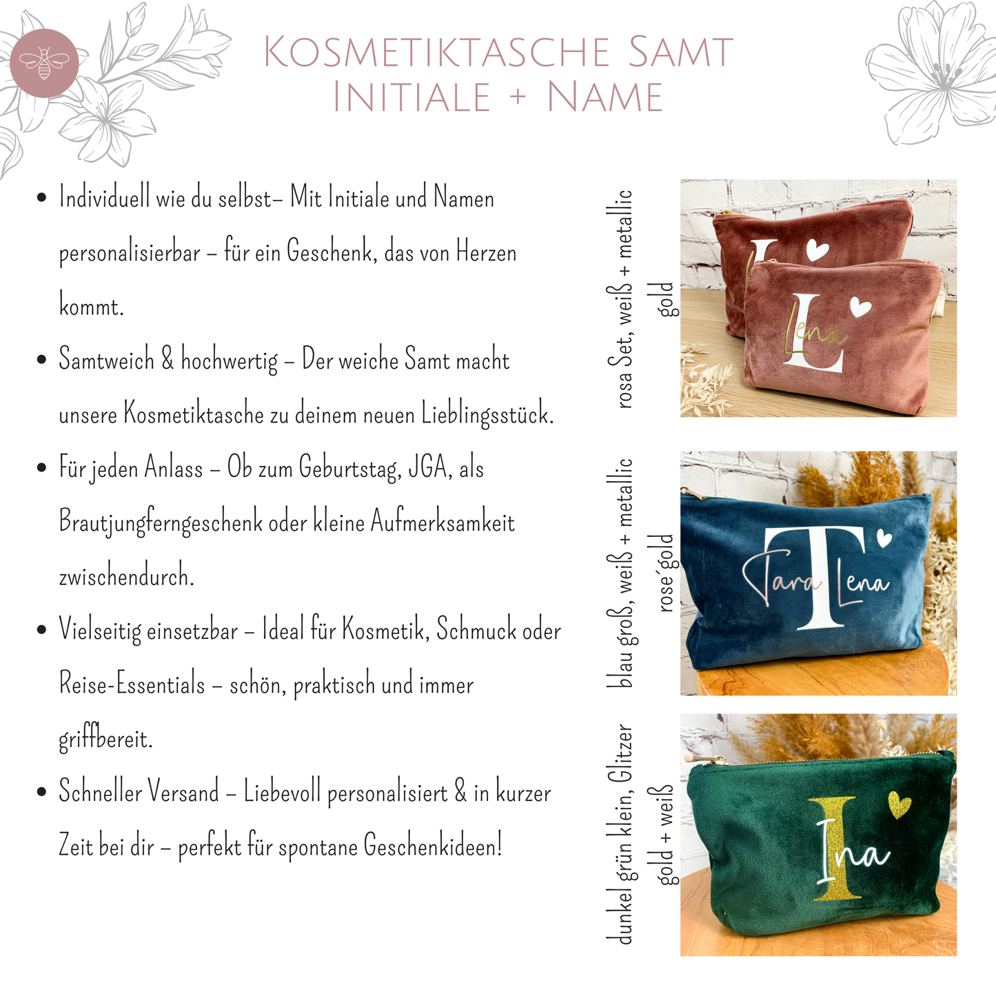 Personalisierte Kosmetiktasche aus Samt