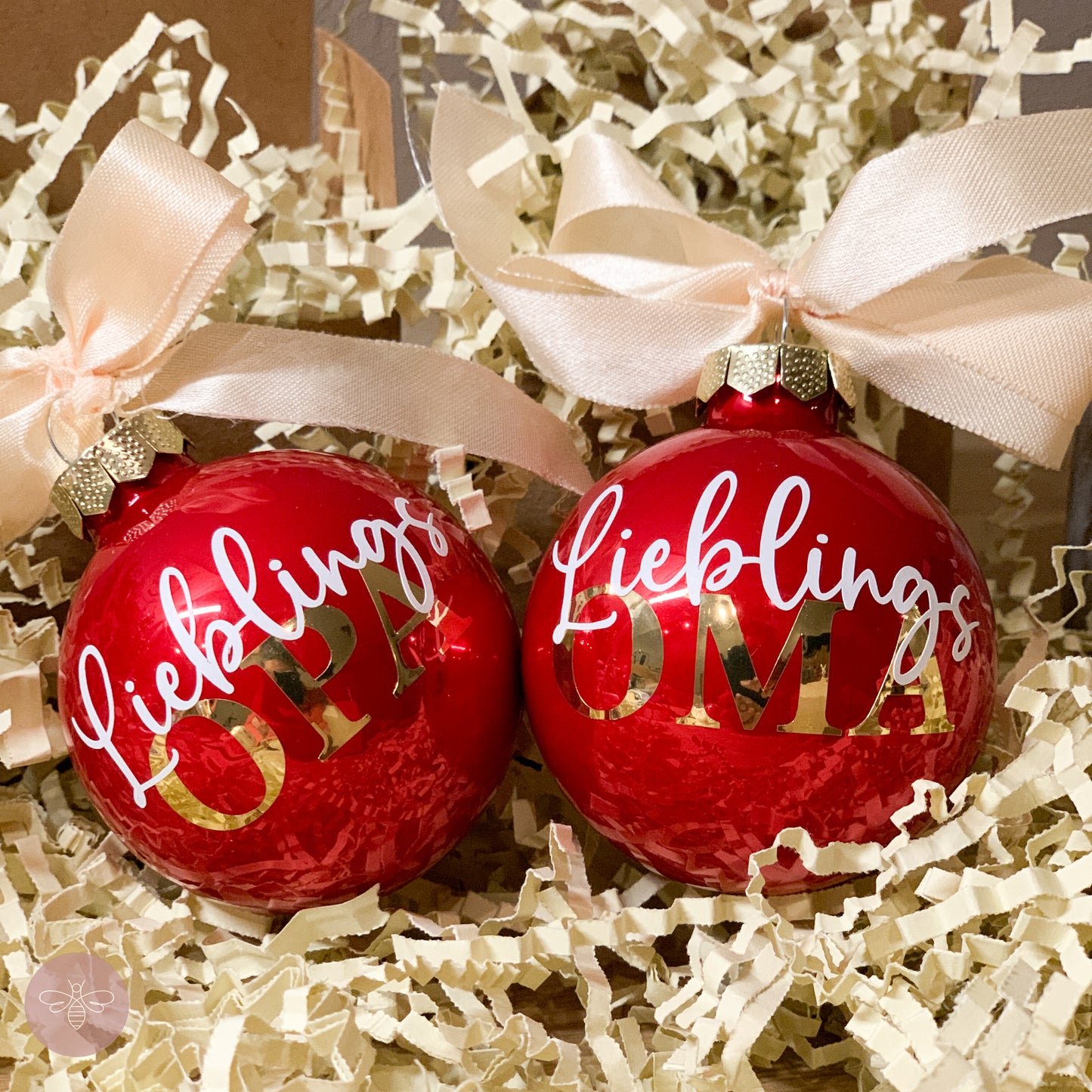 8 cm Weihnachtskugel Lieblings Oma, Lieblings Opa