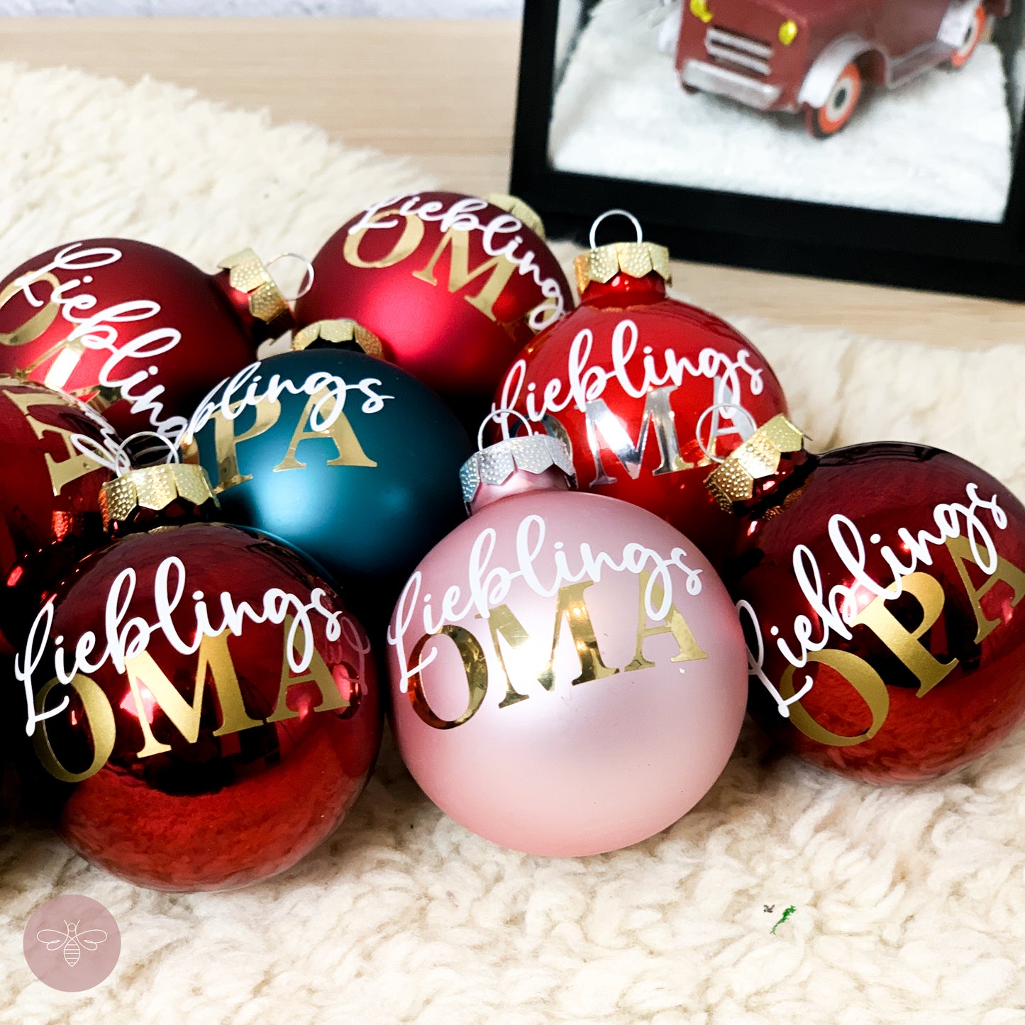 8 cm Weihnachtskugel Lieblings Oma, Lieblings Opa