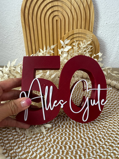 3D Geldgeschenk 50 Alles Gute Burgunder-Weiß – B-Ware