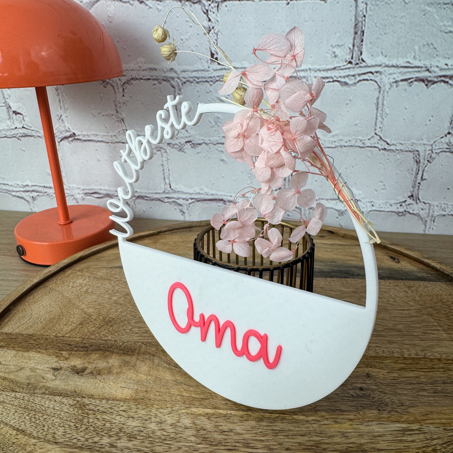 3D Kranz weltbeste Oma in Weiß & Pink mit Hortensien – handgefertigtes Muttertagsgeschenk PLA