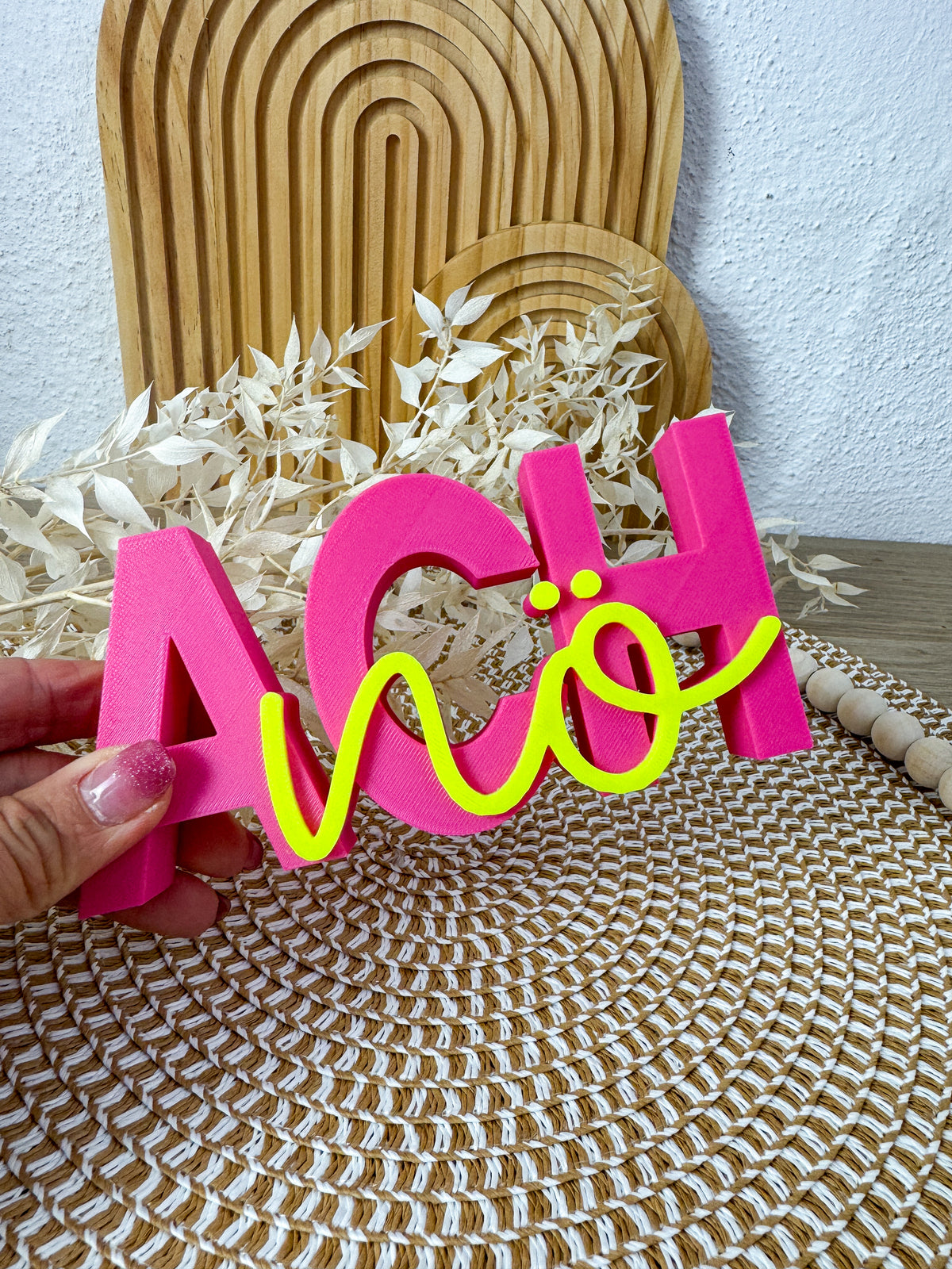 3D Schriftzug Ach Nö Pink-Neongelb – B-Ware