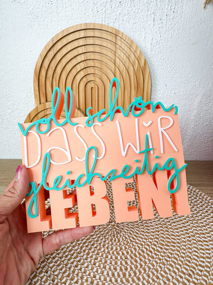 3D Schriftzug Gleichzeitig Leben Apricot-Mint – B-Ware