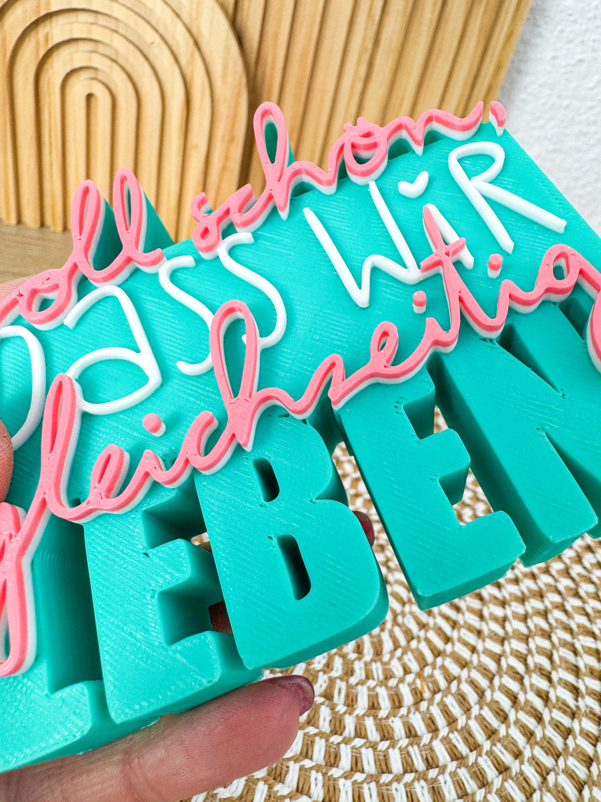 3D Schriftzug Gleichzeitig Leben Türkis-Rosa klein – B-Ware