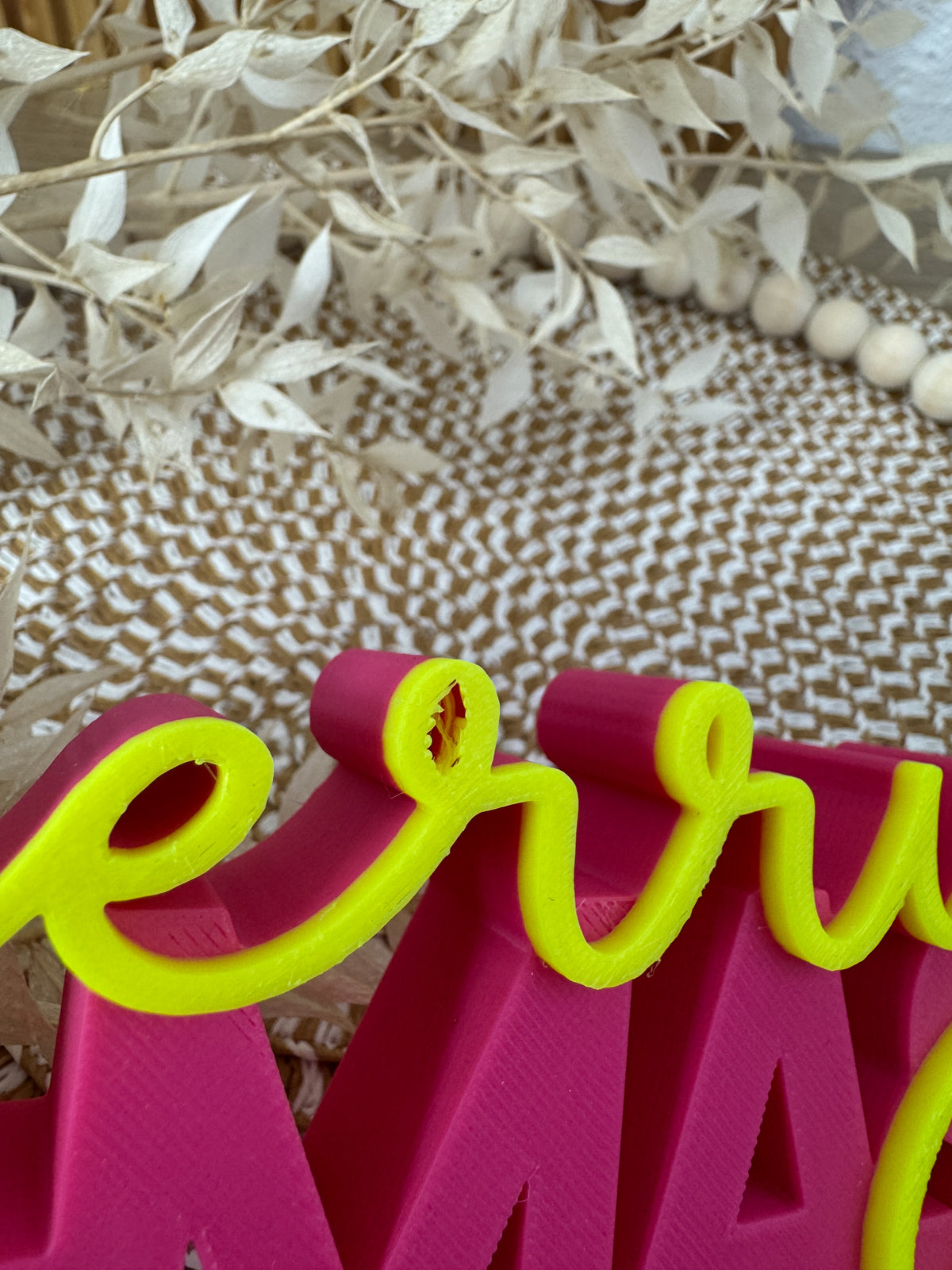 3D Schriftzug Merry X-Mas Pink-Neongelb – B-Ware