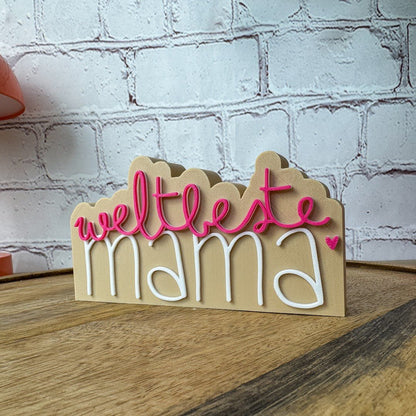 3D Schriftzug weltbeste Mama in beige-magenta-weiß PLA – Muttertagsgeschenk für die beste Mama der Welt