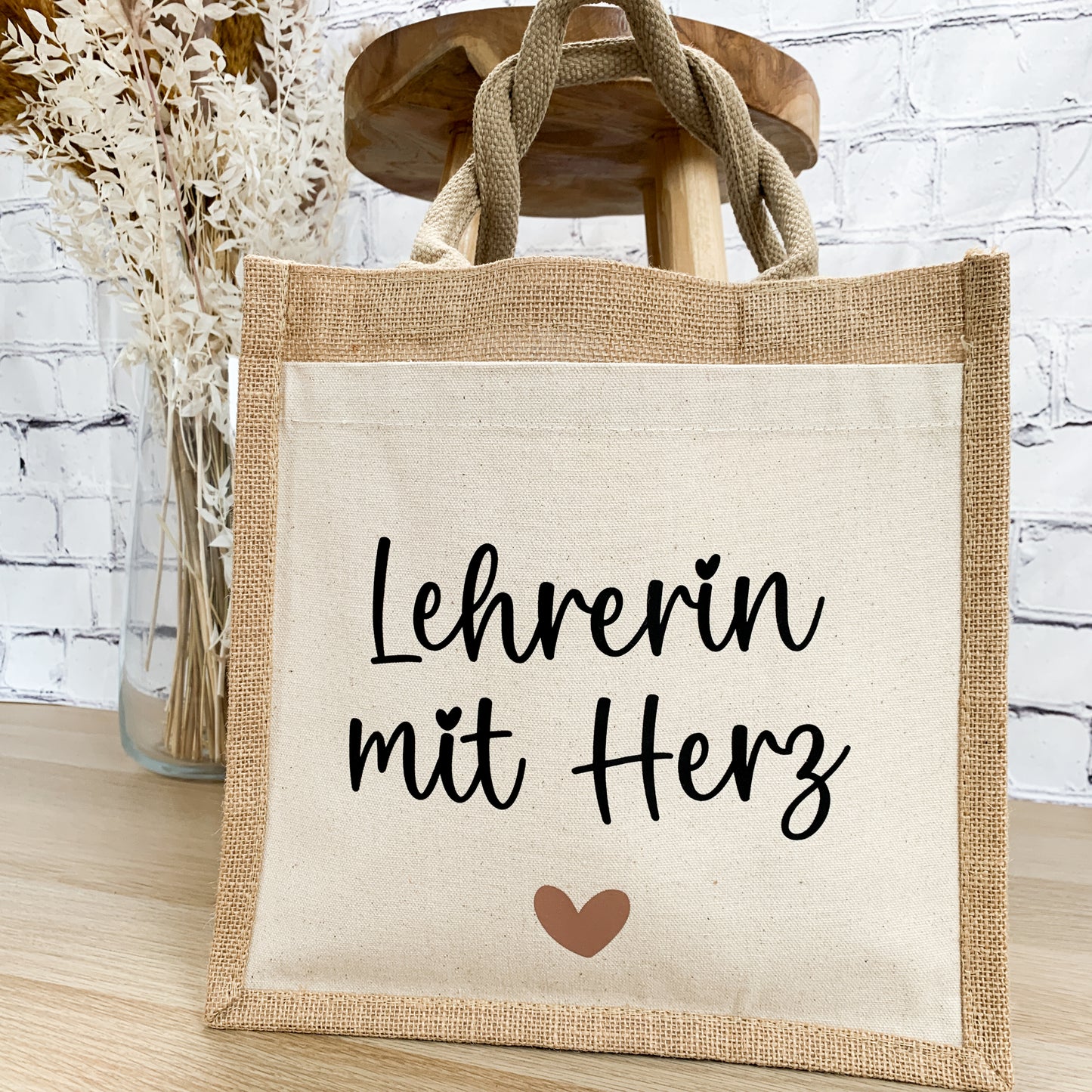 Jutetasche Lehrerin mit Herz