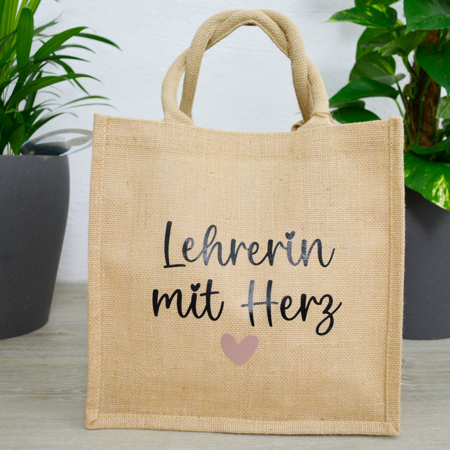 Jutetasche Lehrerin mit Herz