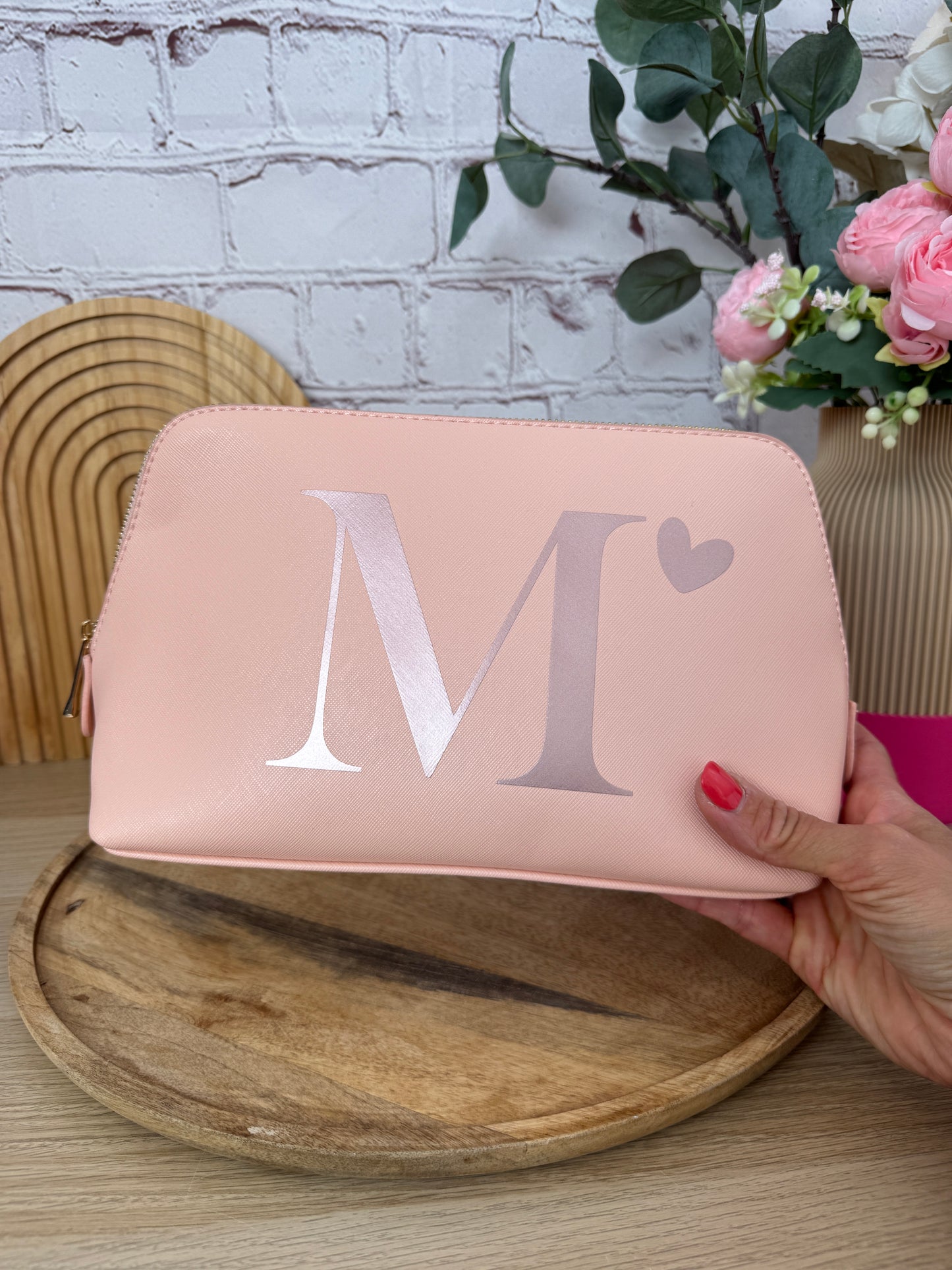 Kosmetiktasche aus PU-Leder in Rosa groß als Probedruck