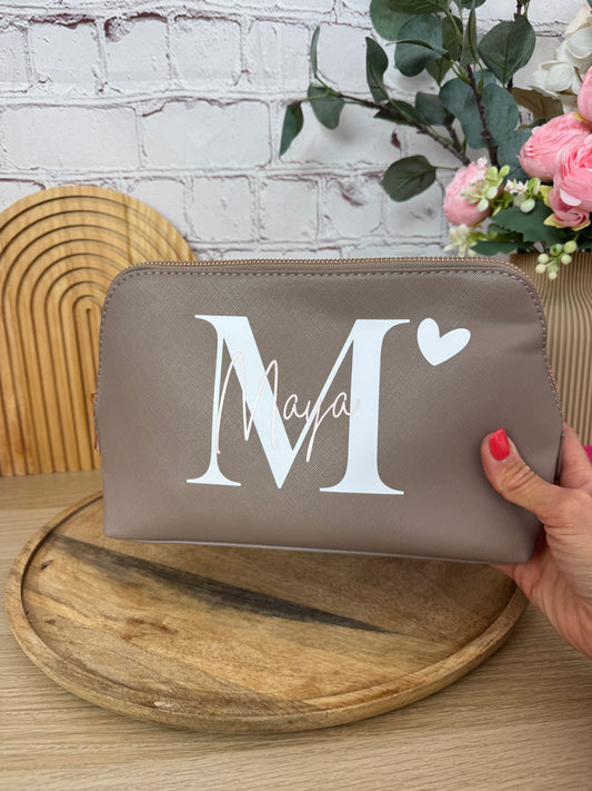 Kosmetiktasche aus PU-Leder in Taupe als Probedruck