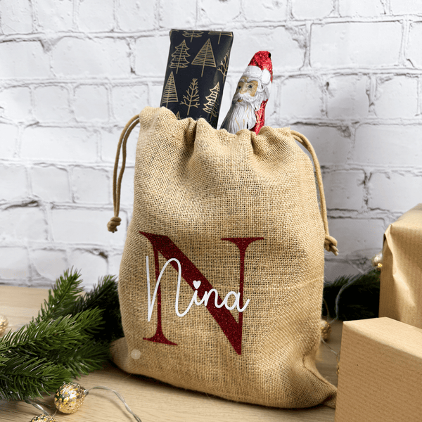 Adventa Personalisierbarer Weihnachtsmann-Sack Aus Sackleinen – Größe L, Mit Kordelzug & Foto-Einsatz