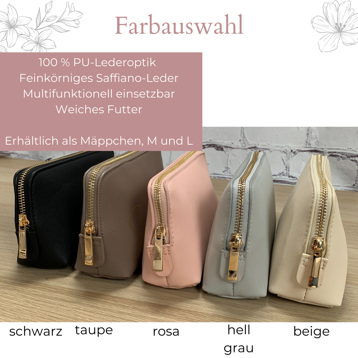 personalisierte Kosmetiktasche mit Namen, Initiale und Herz