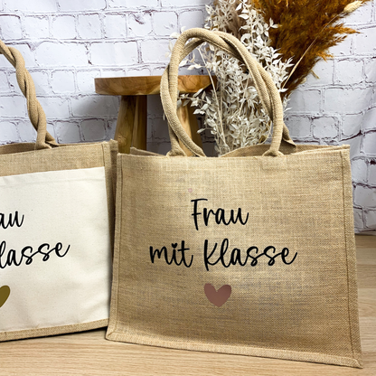 Jute Tasche Frau mit Klasse - Lehrerin Abschiedsgeschenk